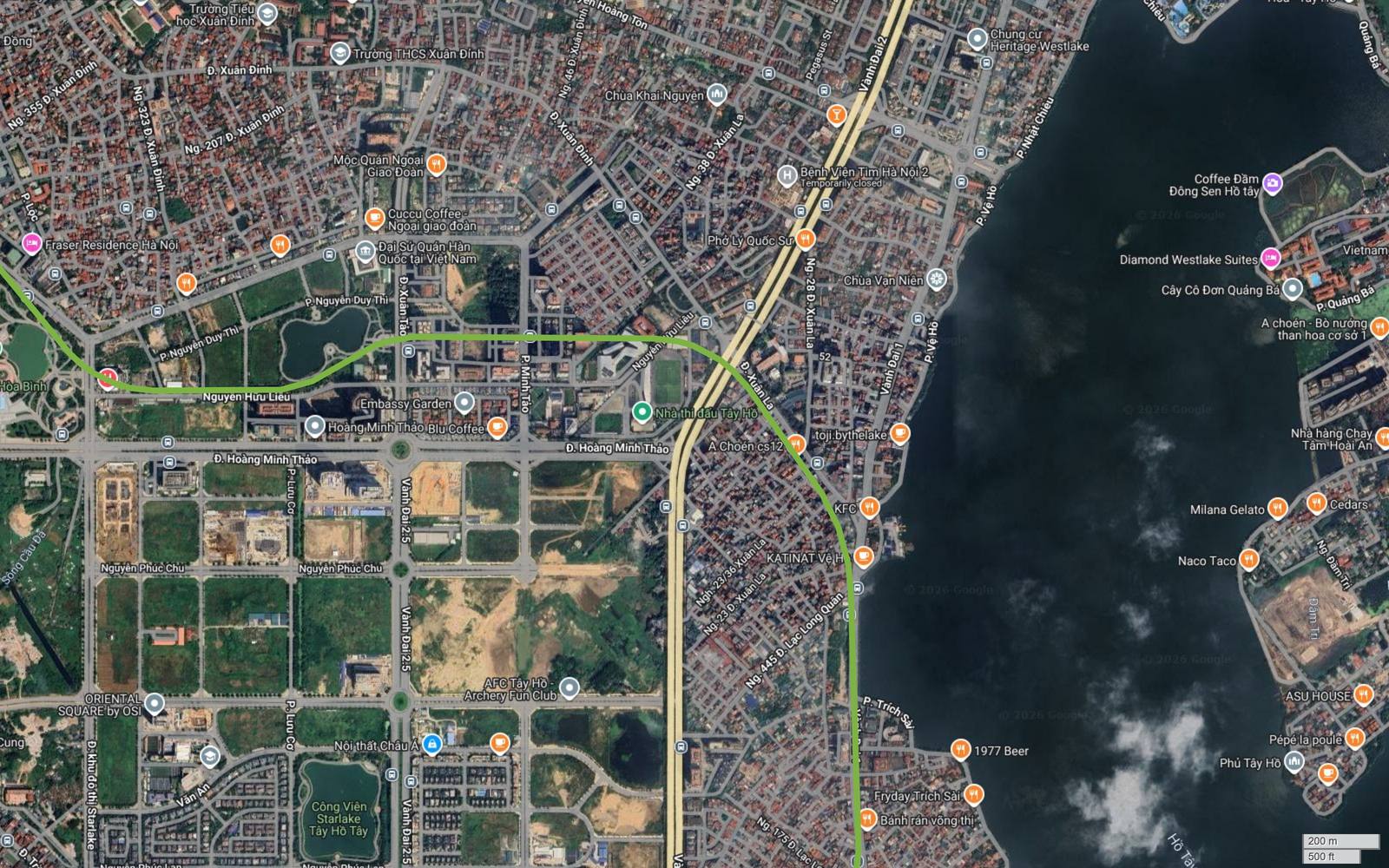 Hành lang metro số 11 Hà Nội qua Nhà thi đấu Tây Hồ và bẻ xuống phố Trích Sài ven Hồ Tây