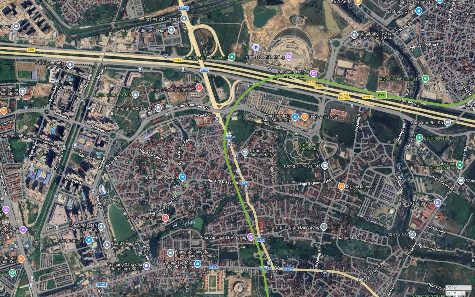 Bất động sản hai bên đường 70 trên tuyến metro số 11 Hà Nội, giữa Masteri West Heights, Viglacera Tây Mỗ và làng Quang Tiến